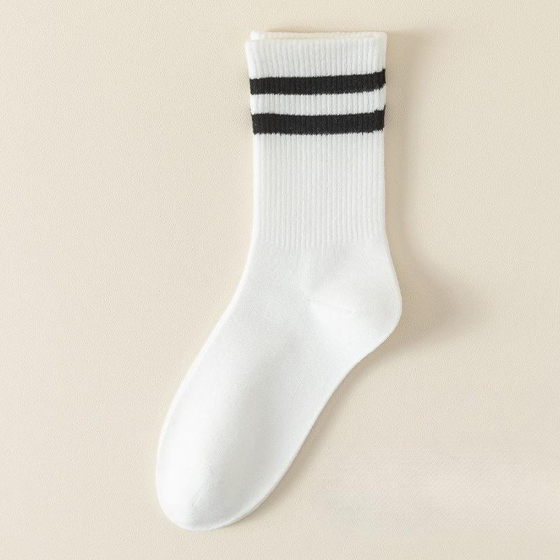 Ladies Spring and Autumn Solid Color Parallel Bar Stripe Deodorizing Boneless Sport Tube Cotton Socks