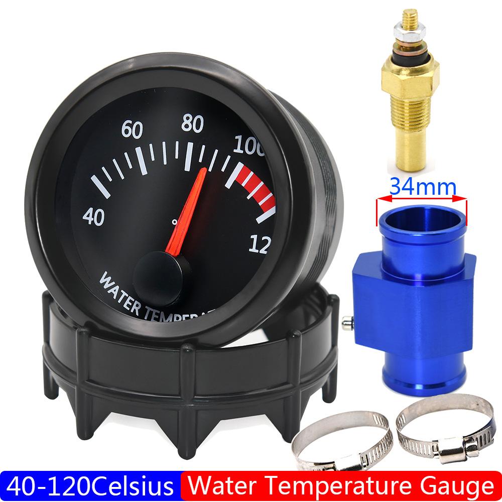 2''52mm Car Water Temperature Gauge 40~120 ℃ With Water Temp Sensor Water Temp Joint Pipe 1/8NPT Sensor Adapter Car Gauge 12V