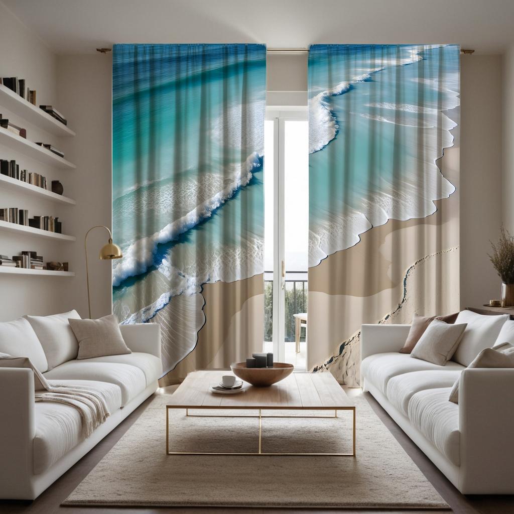 2 шт. HD декоративная занавеска с изображением морского пляжа, синяя занавеска с цифровой печатью, украшение для дома, стиль, украшение для гостиной, спальни, ро