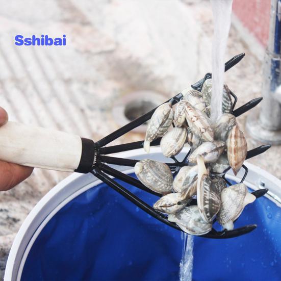 2 шт./компл., стальные грабли-моллюски с деревянной ручкой, сетчатый карман, ракушка для морепродуктов, инструмент для экскаватора, грабли-моллюски, пляжные аксессуары для зажима