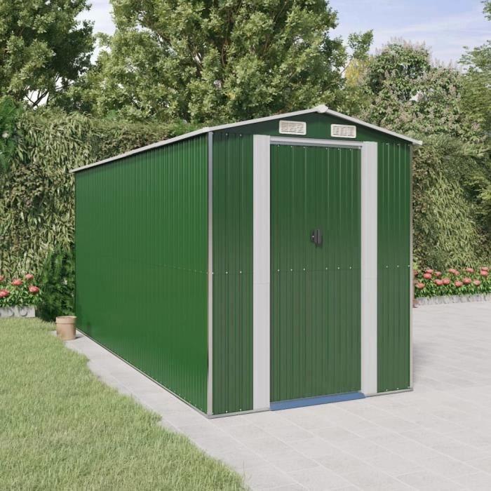3147430 vidaXL Garden Shed Green 192x440x223 Cm Galvanized Steel