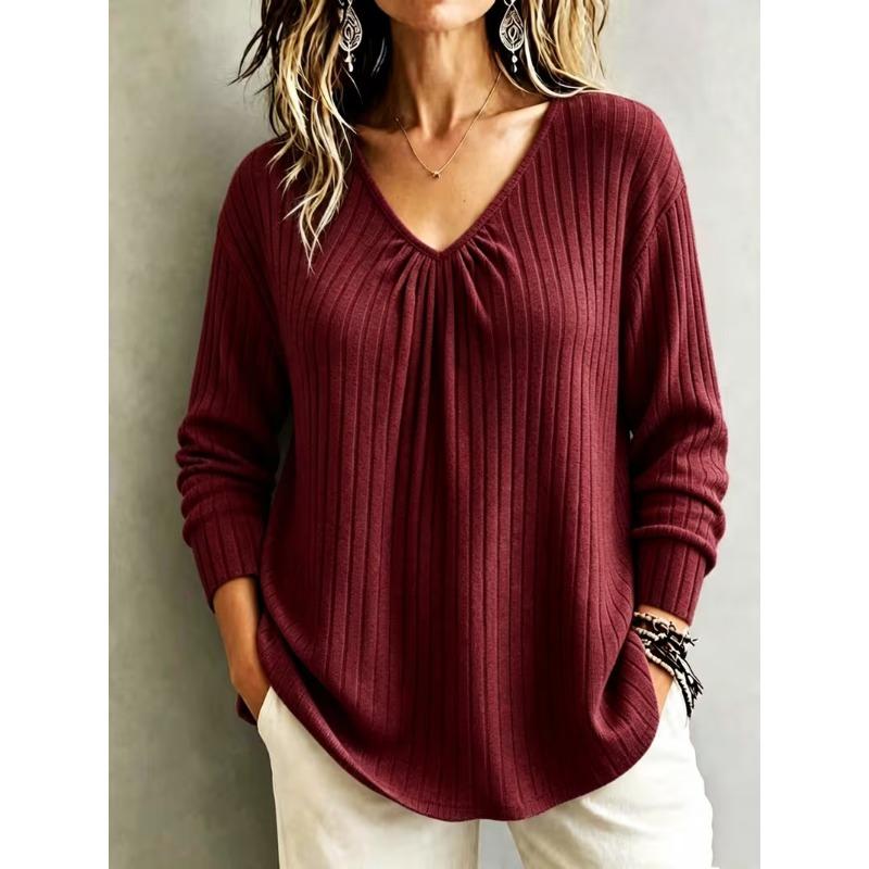 Women S Loose V Neck Long Sleeve Pullover Knit T Shirt