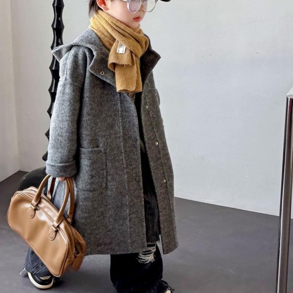 Children's Double-sided Woolen Coat Autumn and Winter Casual Windbreaker for Boys and Girls Hooded Woolen Coat