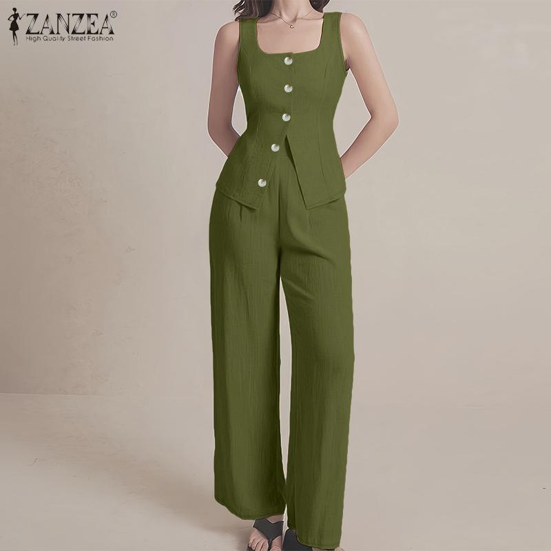 ZANZEA Women Sleeveless Tank Tops and Pants Summer Two Piece Suit Sets