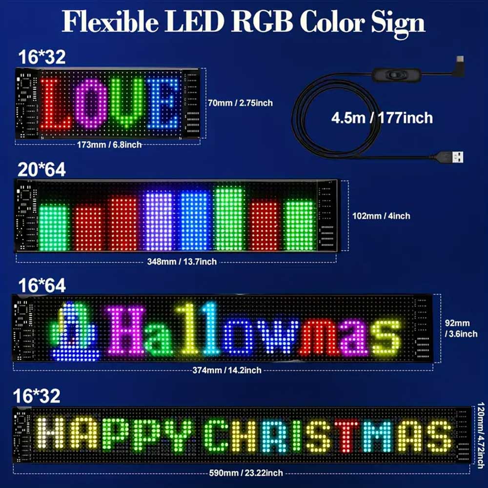 Dynamic Devil's Eye Truck Windshield Scrolling Advertising LED Car Sign RGB DIY App Control LED Panel Flexible Display Light