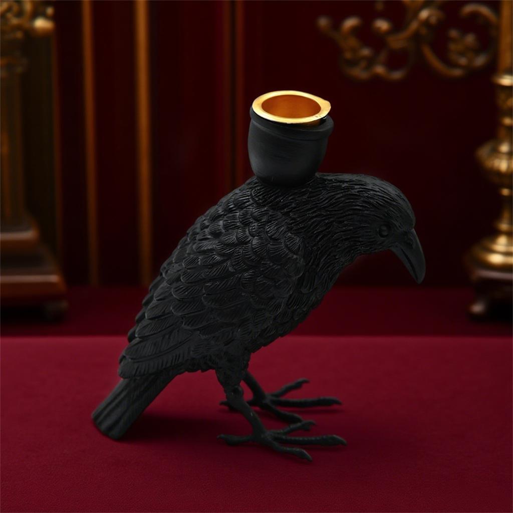 Halloween Black Crow Candlestick Ornaments Specter Festival Layout Decoration Props Resin Crafts Candlestick Ornaments