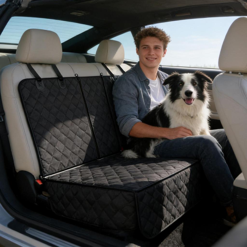 Car Back Seat Pet Cushion Waterproof Dog Seat Cover Supplies Double Zipper Waterproof Adjustable Strap Back Seat Pet Cover