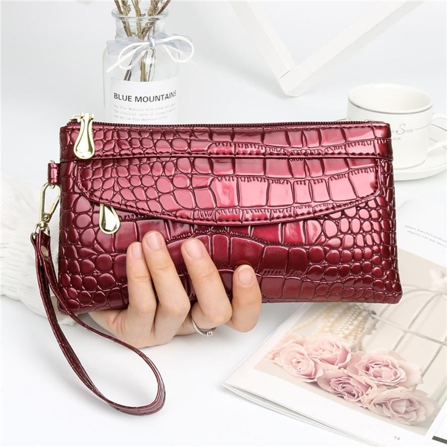 Fashion Women's Temperament Clutch Crocodile Pattern Mobile Phone Coin Purse Casual Zipper Hand Bag