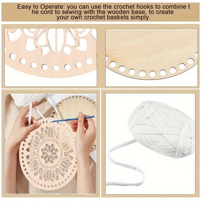 2pcs Natural Wood Basket Bottom, Circle Blank Hollow Crochet Basket Wood Base, Used for DIY Crochet Bag Bottom Molding Process To Make Basket Braid