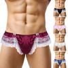 Low Waist Elastic Waistline Bowknot Decor U Convex Men Briefs Sexy Sweet Crochet Lace Stitch Nightclub Panties
