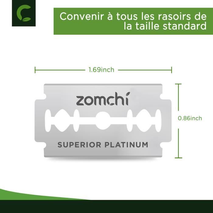 Zomchi lames de rasoir à double tranchant, lames de rasage en acier inoxydable platine pour hommes et femmes