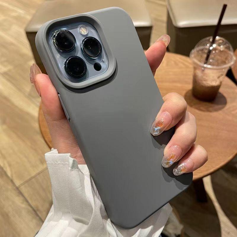 Серо-черный жидкий полностью силиконовый чехол, совместимый для IPhone 14 13 12 11Pro Max X XR XS Max 6 6S 7 8 Plus, мягкий защитный чехол с флокировкой