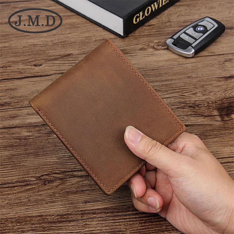 Jiamida Men’s Crazy Horse Leather Retro Cowhide Wallet – Short Dollar Clip with Multi-Card Slots