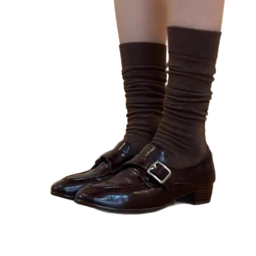 Sheepskin Version~ Premium Sense Retro Leather Thick Heel Loafers Women's Casual Commuting Simple and Comfortable Versatile Small Leather Shoes