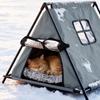 Foldable Insulated Dog House Oxford Feral Cat Shelter Pet Cage Cat Teepee Tent  All-Season Use