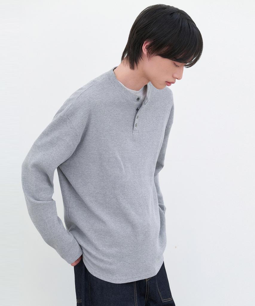 Waffle Henley с длинным рукавом [Серый]