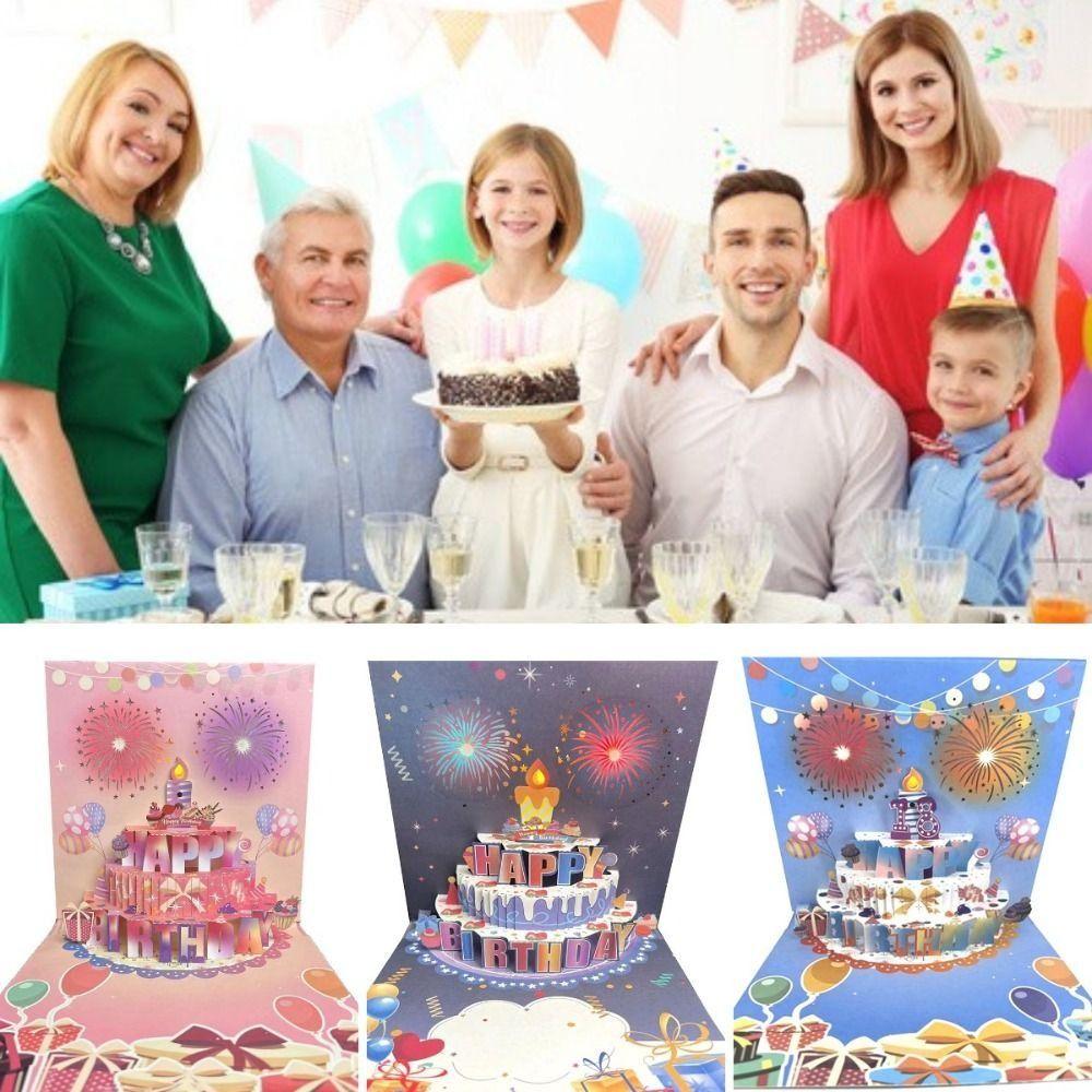 Blowable Led Candle Happy Birthday Card Musical and Light Birthday Cake Postcards Mom