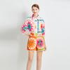 Весна-лето Дизайнерский комплект брюк с ретро-принтом, женская однобортная рубашка с коротким рукавом + широкие шорты с высокой талией, костюм из двух частей