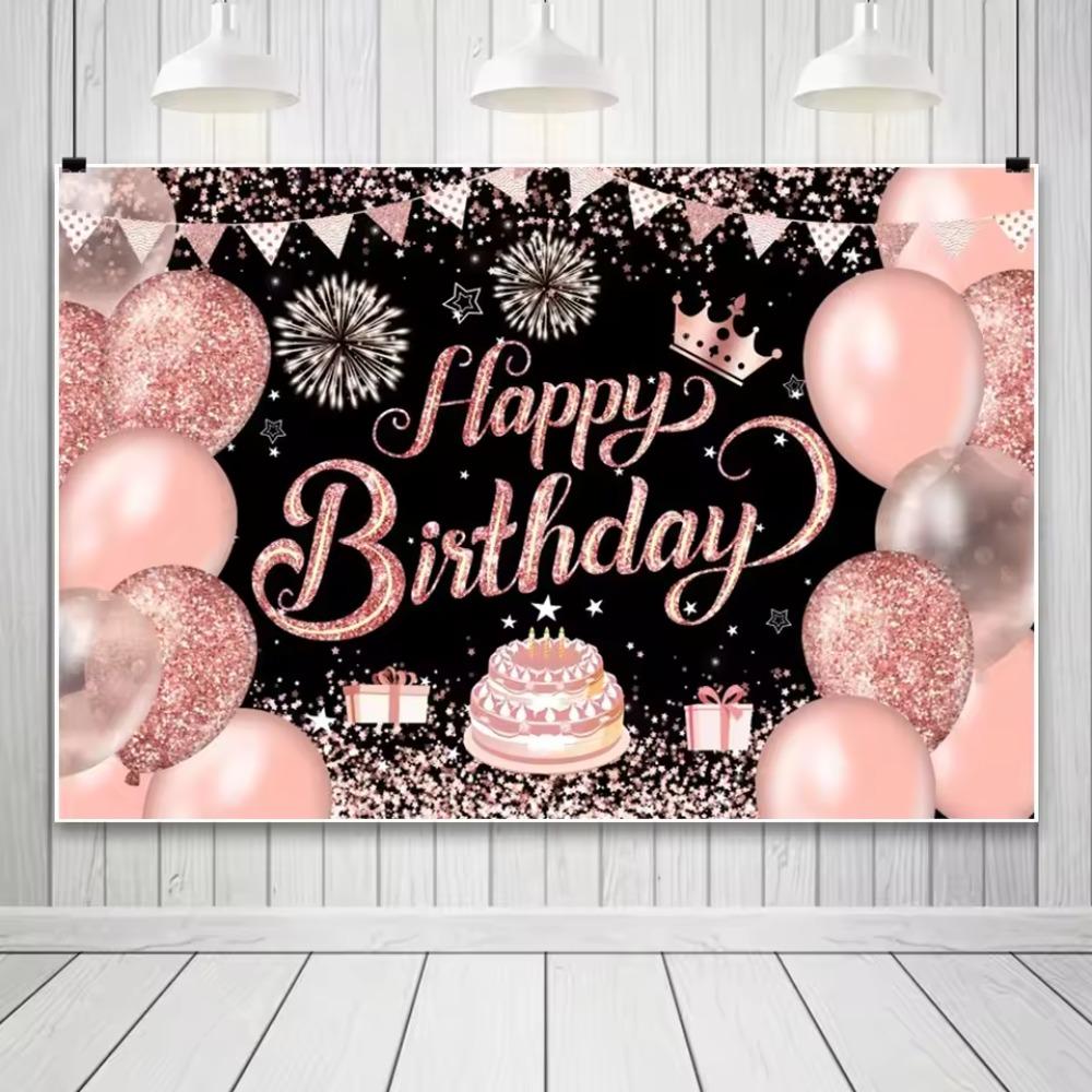 Черный Золотой С Днем Рождения Фото Фон Блестящий Плакат Фото Реквизит Фотостудия