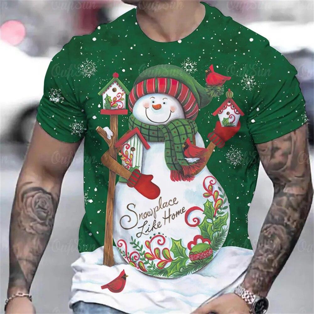Hot Sell Christmas T-Shirt For Men 3d Snowman Printed Men'S Clothing Street Designer Short Sleeve Tshirts Daily Casual Tops Tees