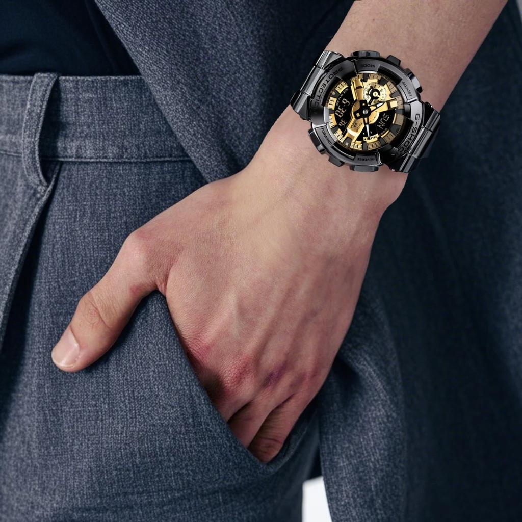 Casio Коллекция G STEEL Двойной дисплей Диск Кварцевый механизм Ремешок из нержавеющей стали Часы Мужские Часы GM-110BD-1A9