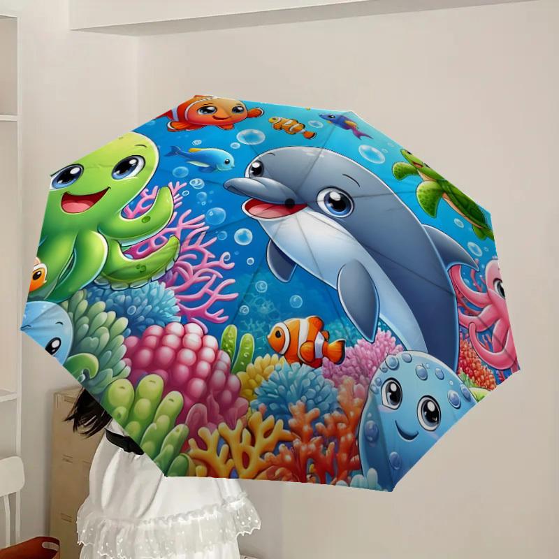 1pc Ocean Friends: Cute Sea Creatures Umbrella with Plastic Handle,Suitable for All Seasons Home Travel Outdoor UmbrellaDD1479