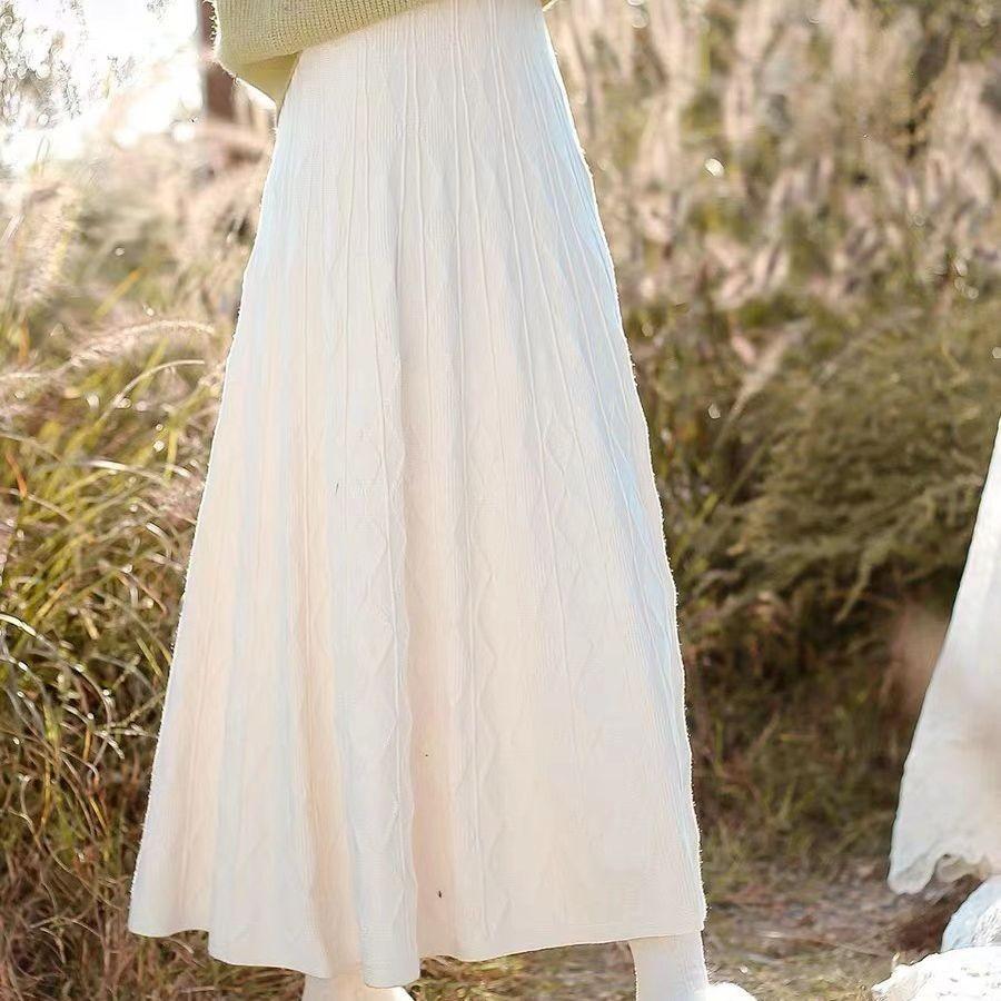 Трикотажная юбка для женщин миди с высокой талией тонкая осень-зима теплая женская длинная юбка