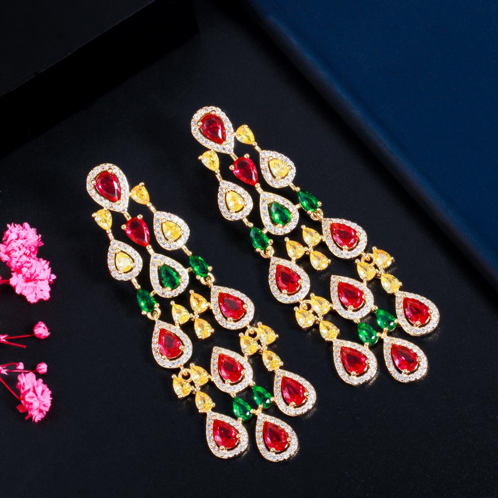 S925 серебряные иглы микро-набор серег с цирконием красочные длинные серьги с кисточками для женщин преувеличенные банкетные вечерние украшения в стиле ретро