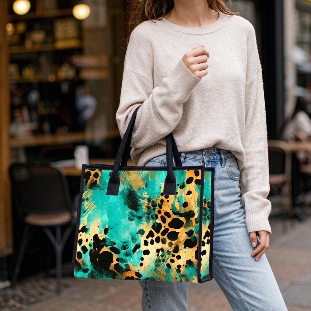 Leopard Print Teal Tote Fashion Casual Bag for Daily Shopping Handbag