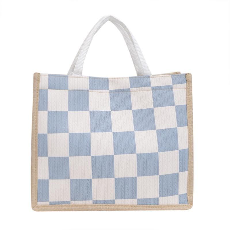 Льняная клетчатая сумка, большая вместительная клетчатая сумка для покупок, простая модная женская сумка через плечо