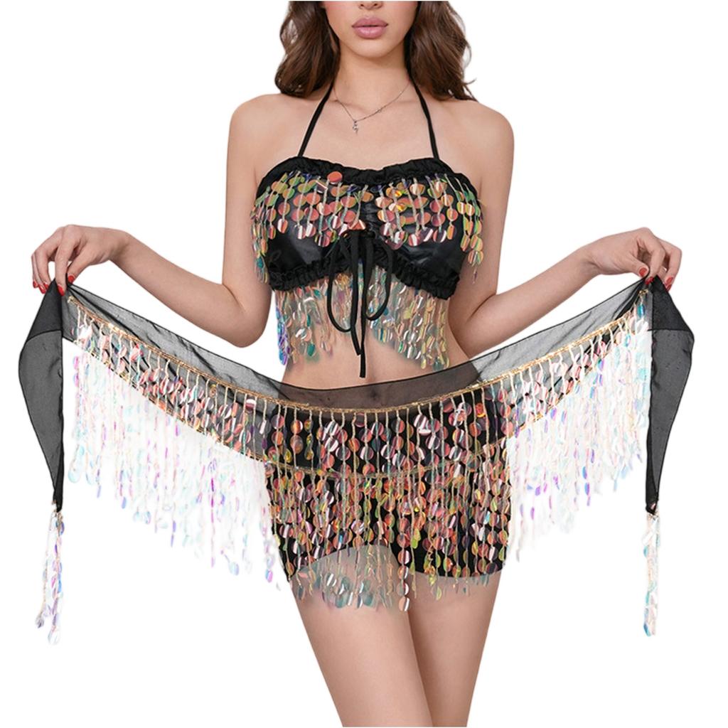 2 Pieces, Bra With Sequined Tassels, Fringed Top, Belly Dance Skirt, Carnival, Club, Costumes