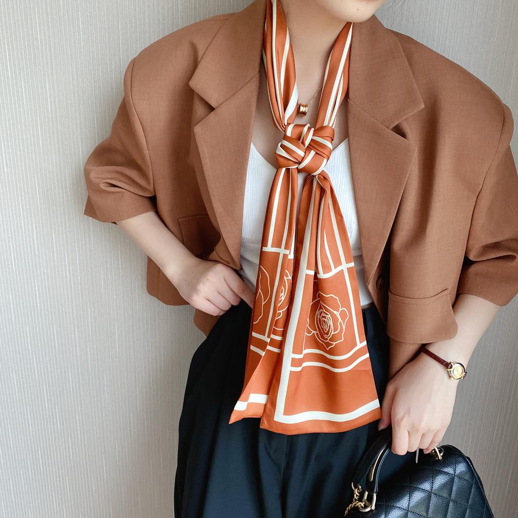 New Korean-style Striped Scarf for Women with Thin Narrow Long Flat-angle Streamer Scarf Headband Tie-up Holiday Gift