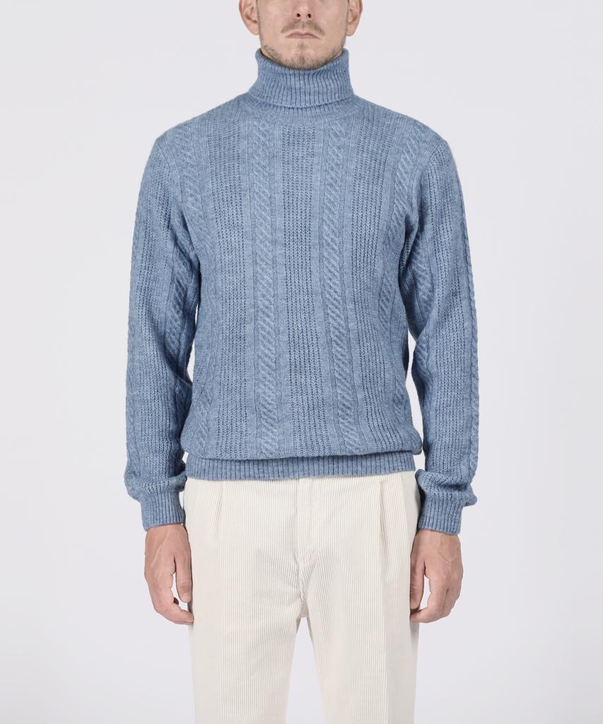 PANICALE Blue Melange Cable Turtleneck Knit