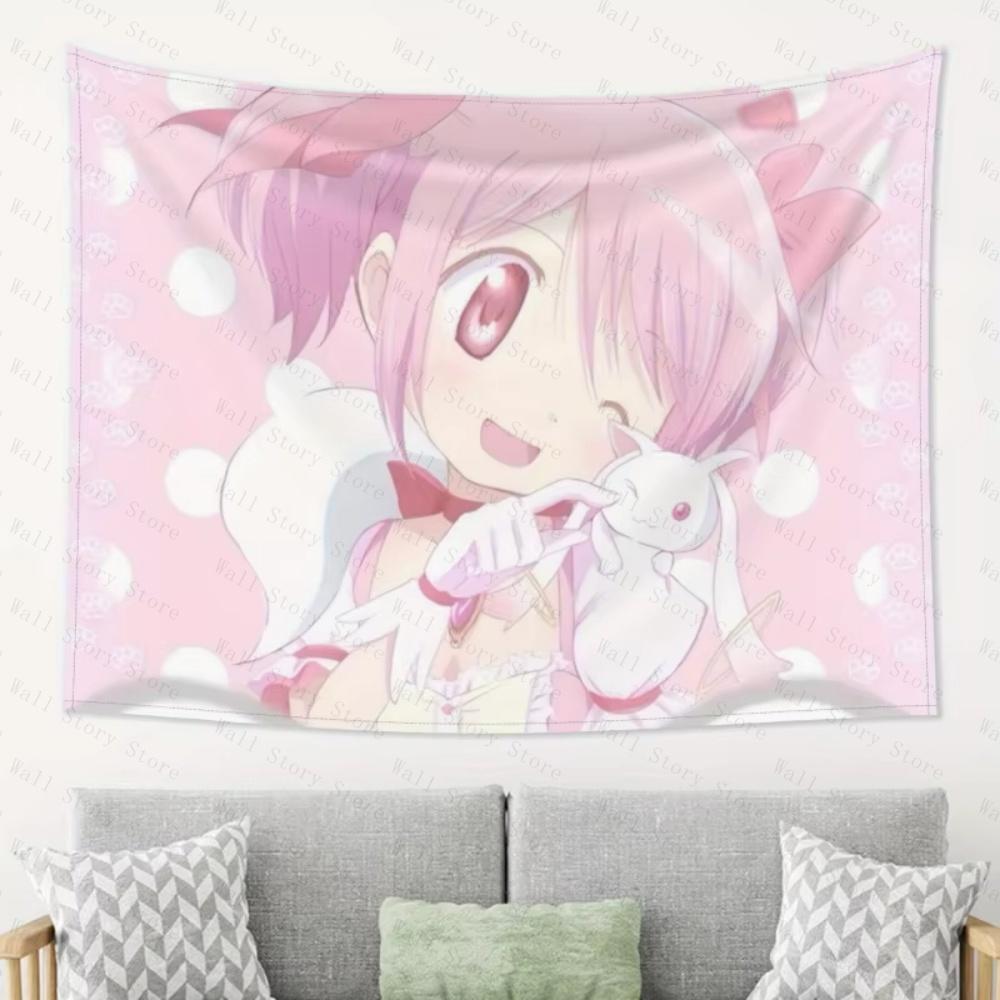 Аниме Гобелен с Puella Magi Madoka Magica Мадока Канаме Кюбей Белый Горошек для Спальни Гобелен Гостиной