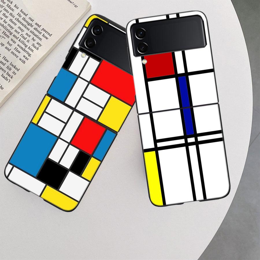 TOPLBPCS Mondrian Grid Phone Case For Samsung Z Flip 7 6 5G Galaxy Z Flip 5 4 3 Black Hard Cell Cover Luxury PC Shell Coque