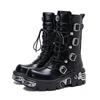Fashion Retro Cross Strap Metal Decoration Motorcycle Boots European American Casual Unisex Punk Workwear Rock Thick Soled Short Boots