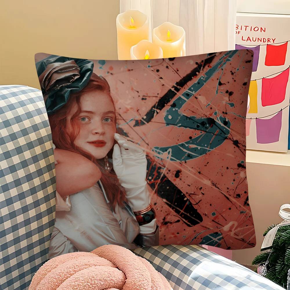 pc Sadie Sink Stranger Pillow Case Fashion Square Pillowcase Bedroom Sofa Room Ins Decoration Leisure