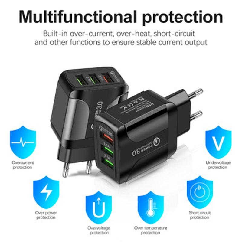 Быстрое зарядное устройство для мобильного телефона QC3.0, 3 USB, умное, европейские правила, США. Правила Британские Правила 5В9В12В Многопортовое Зарядное Устройство для Путешествий