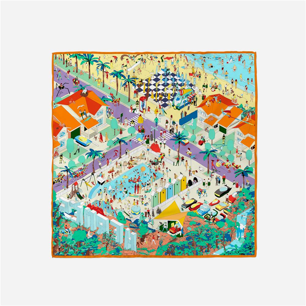 POBING саржевый шелковый шарф женский курортный принт квадратные шарфы палантины бандана маленький хиджаб шелковые платки галстук повязка на голову шейный платок 53 см