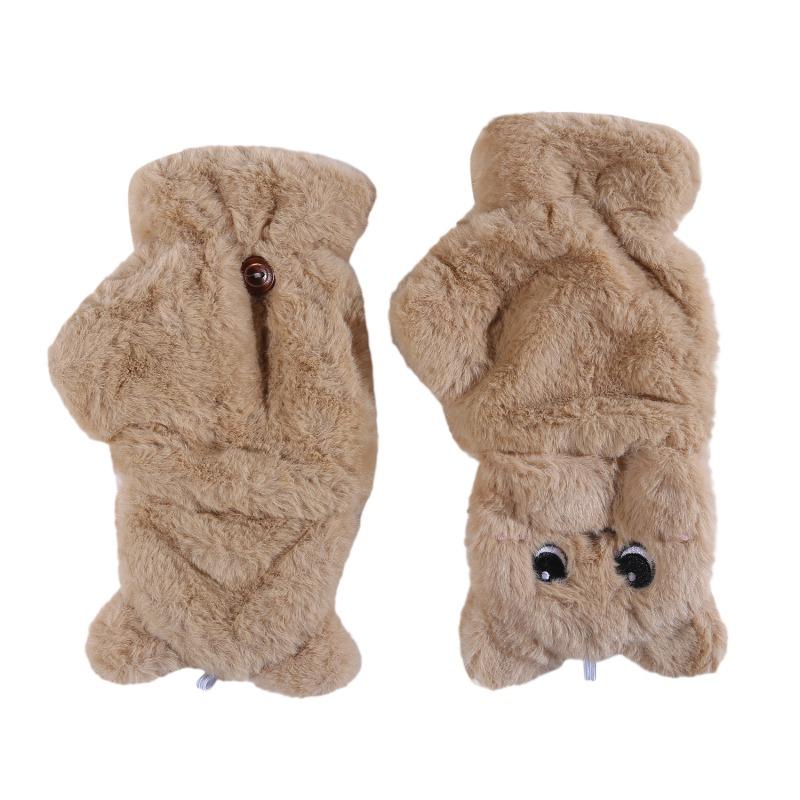 Милые зимние плюшевые утолщенные гибкие перчатки без пальцев, мех кролика, кошки, откидные перчатки, мягкие удобные сенсорные перчатки для холодной погоды