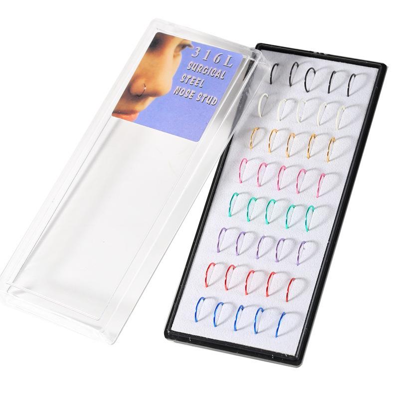 Поддельные кольца для носа в форме буквы С из нержавеющей стали, круглые титановые стальные серьги-гвоздики для носа, украшения для пирсинга, 40 коробок.