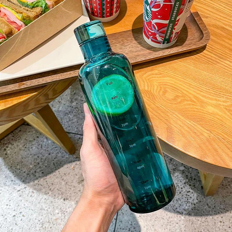 500ml Portable Water Bottle Heat Resistant Sealed Leak Proof Glass Bottle with Time Scale Student Outdoor Exquisite Water Cup