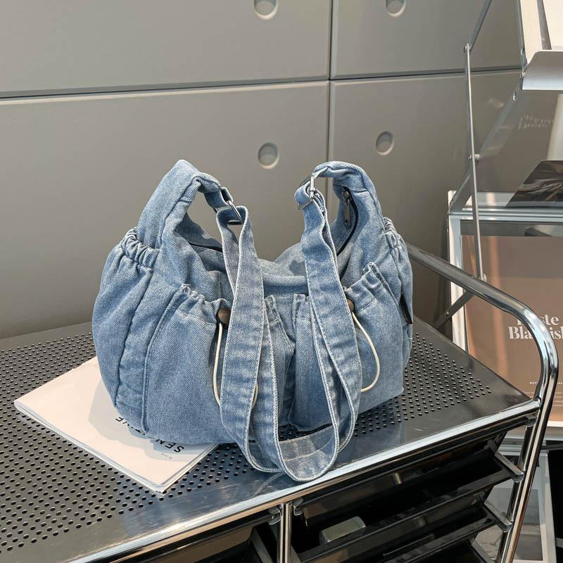 Новая модная и персонализированная женская плечевая сумка большой вместимости, джинсовая сумка-мессенджер с эффектом стирки, ретро женская сумка, сумка под мышкой.