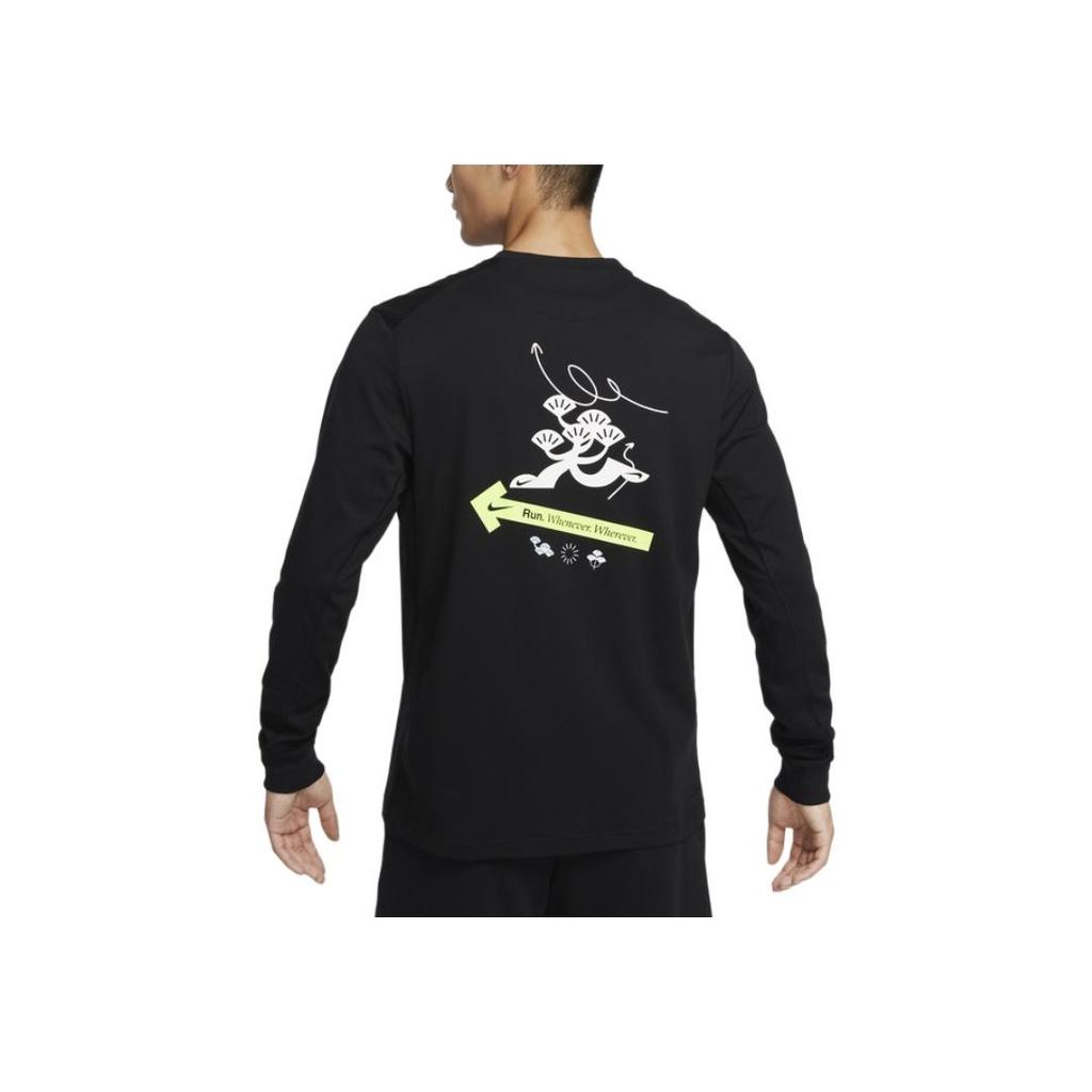Nike Основная футболка с логотипом Dri-Fit, быстросохнущая, дышащая, с круглым вырезом, с длинным рукавом, мужская, топы, черная, HQ4736010