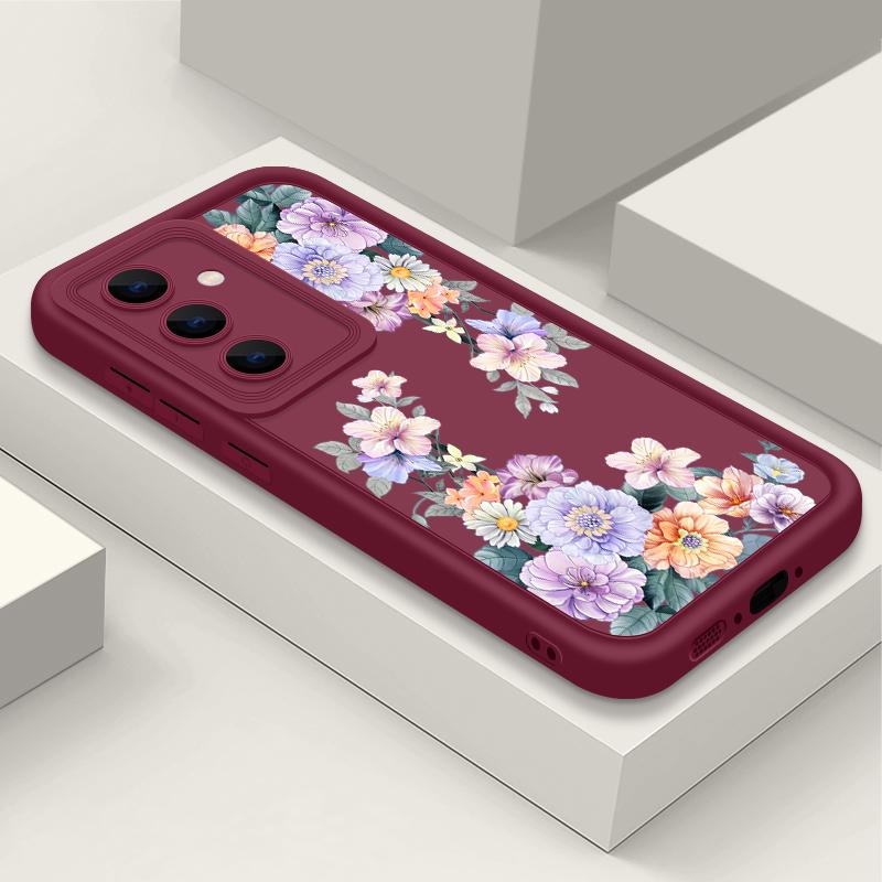 Мягкий матовый чехол с цветочным принтом для Samsung S25 Ultra S24 FE S23 S22 A16 A56 A36 A15 A55 A35 A54 A34 TPU противоударный защитный чехол для объектива телефона