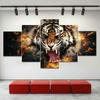 5 Pieces Abstract Tiger Head Fire Canvas Painting Animal Posters and Prints Wall Pictures Living Room Home Decor No Frame