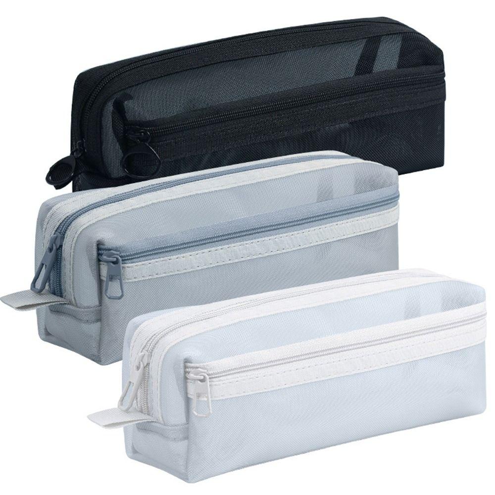 Прозрачная сумка для карандашей на молнии, сетчатая косметичка, новые прозрачные пеналы, школьные канцелярские принадлежности