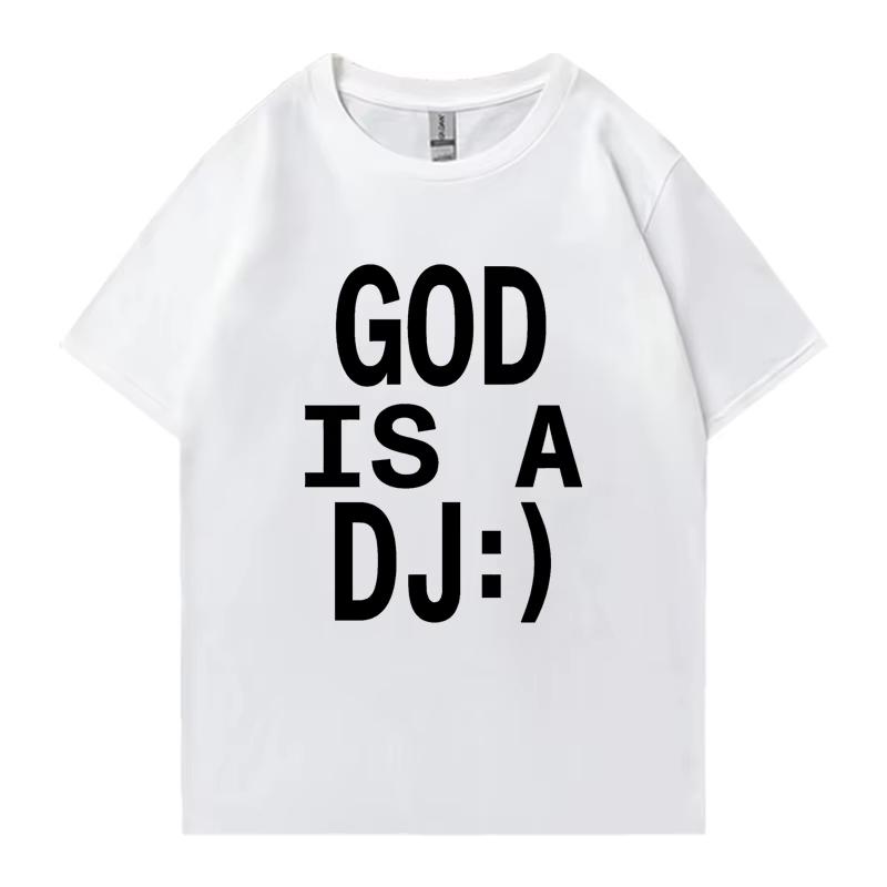 God Is A DJ Print Summer Oversized T-shirt Crew Neck Men Women Short Sleeve 100% Cotton T-shirts Crew Neck Oversized Unisex Tops