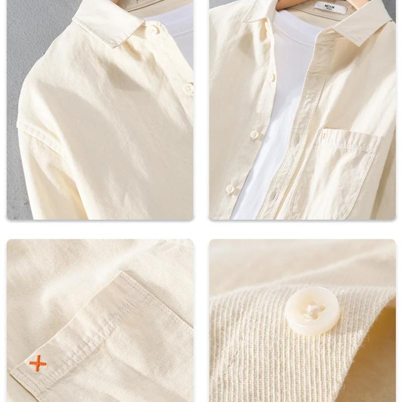 Мужская рубашка с длинным рукавом Simple Style 4XL, повседневные топы с воротником-лацканами из 100 хлопка, универсальная приталенная рубашка однотонного цвета