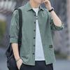 Новые модные мужские рубашки с рукавом три четверти, топы, летние однотонные повседневные рабочие рубашки-карго с рубашками с карманами